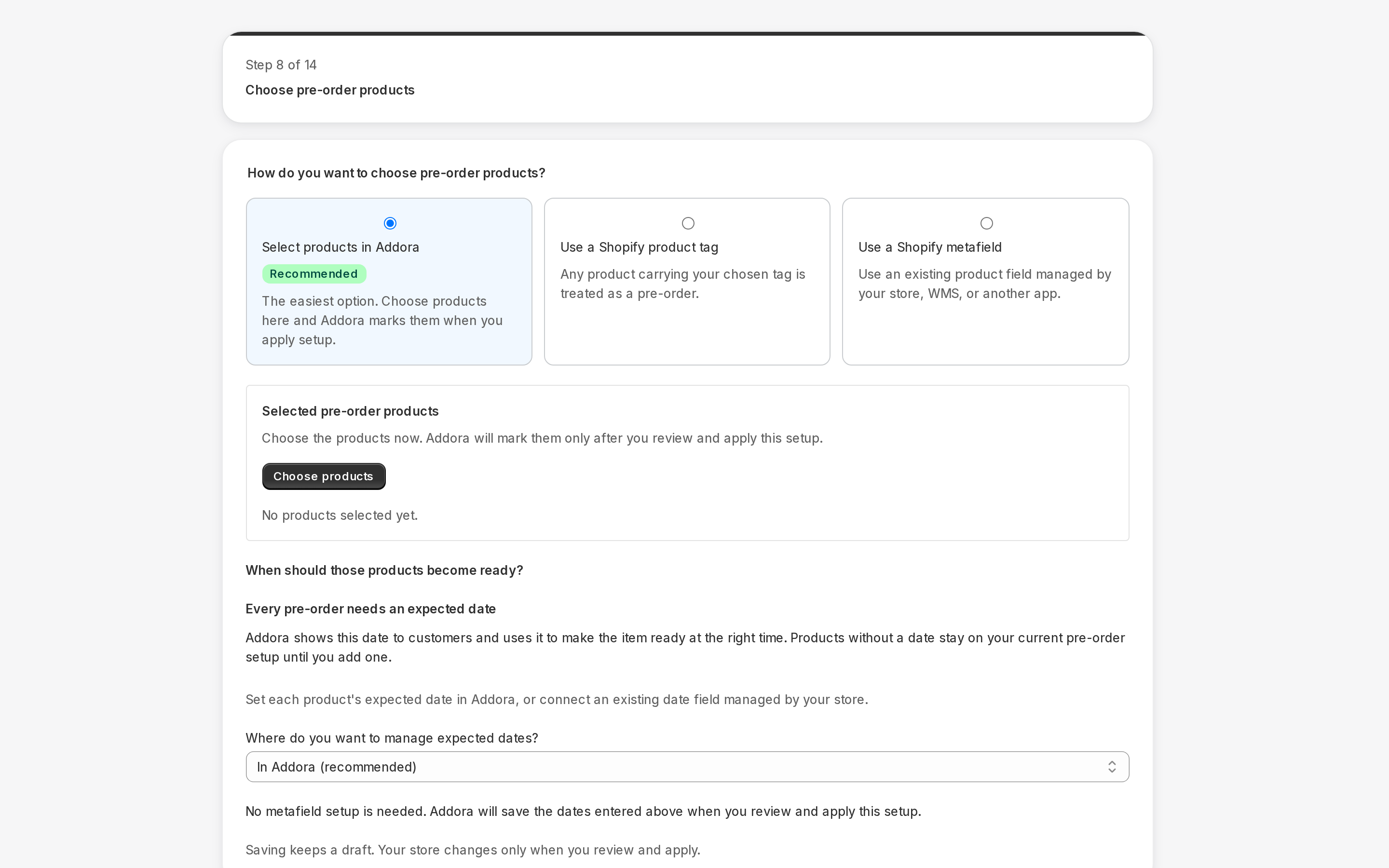 Current Addora interface with illustrative sample data.